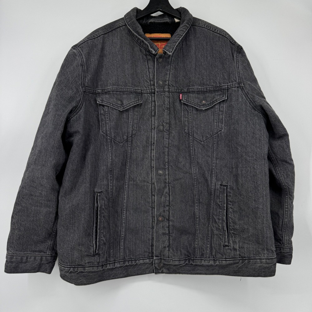 Levis Mens 3XL Black Faded Denim Sherpa Lined Trucker Jacket Outerwear